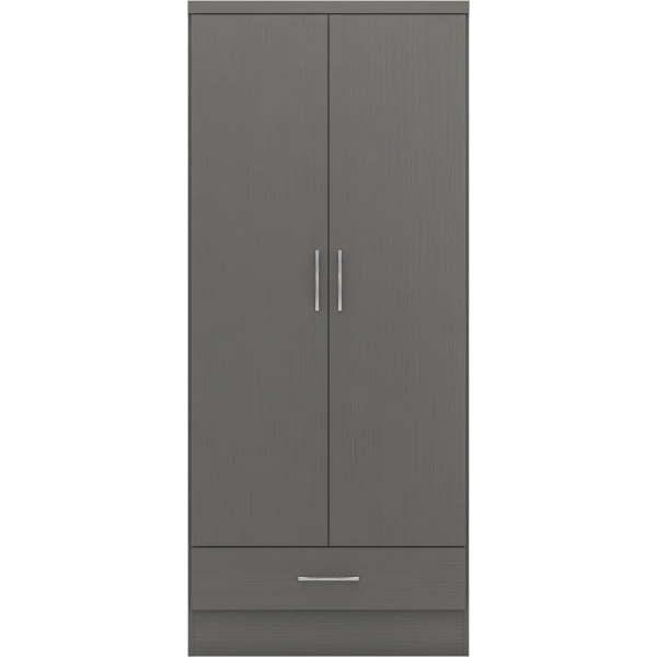 The Revolutionary Furniture Company-Huby 2 Door 1 Drawer Wardrobe-Grey